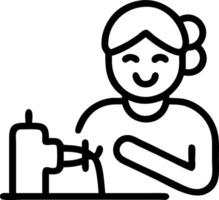 Senior woman using a digital knitting machine with a macro close up and copy space vector