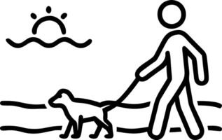 Silhouette of a person and dog walking on beach with soft sunset vector