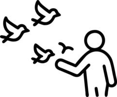 Silhouette of a person feeding birds with soft glow vector