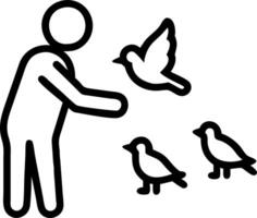 Silhouette of a person feeding birds with soft glow vector