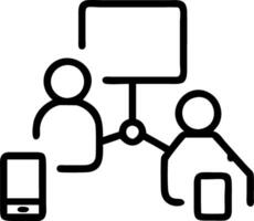 Silhouette of family sharing digital devices with abstract network background vector