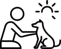 Silhouette of person petting a dog with soft sunrise vector