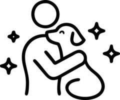 Silhouette of person hugging a dog with bokeh lights in background vector