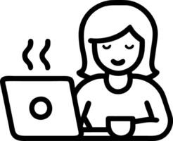 Soft abstract image of a woman enjoying coffee while working on laptop vector
