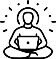 Soft abstract image of a person meditating next to laptop with bokeh aura vector