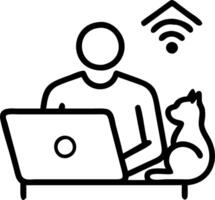 Soft bokeh digital art of a person comfortably working with a pet by their side in a home setting vector