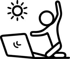 Soft focus image of a person stretching near a laptop with bokeh sunlight vector