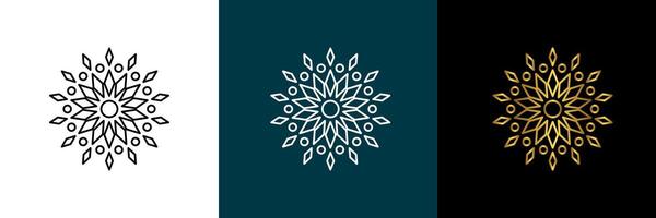 Symmetrical graphic for logotype, snowflake. circular pattern. Color black, white, gold. Isolated design element for themes abstract geometrical modern decoration round logo template. vector