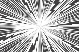 Comic cartoon background with lightning burst effect. Manga graphic with flash and abstract thunder. Energy explosion frame with electric light. Radial monochrome beams. vector
