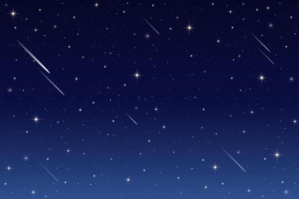 Night sky background with stars and comets. Dark blue galaxy outer space with constellations with cosmic light of sparkles. Magic astrology gradient wallpaper. Realistic beautiful nature