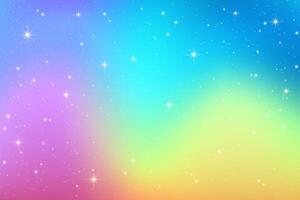 Rainbow gradient background. Abstract unicorn pastel sky with magic stars. Soft gradation fairy bg with glitter and sparkles. Fantastic iridescent wavy wallpaper. vector