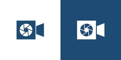Blue and White Camera Icon with Aperture Symbol Design vector