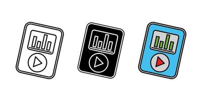 MP3 player icon. Vintage portable audio player illustration. Compact retro music device symbol. Radio display sign. Mobile audio or player interface. Multimedia screen play tracks button. vector
