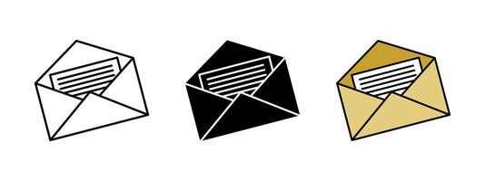 Envelope letter icon. Open mail illustration. Post message symbol. Open mailbox sign. Inbox newsletter pictogram. Postal communication concept isolated. Paper bills and correspondence documents vector