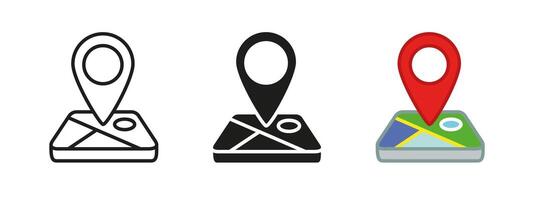 Map pin icon. Location symbol. Destination address position sign. GPS navigation pointer illustration. Geolocation tracking pictogram. Travel route locate mark isolated concept. vector