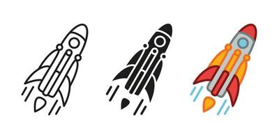 Rocket icon. Spaceship illustration. Space shuttle symbol. Cosmic futuristic technology sign. Startup launch pictogram. Space travel flight isolated concept. vector