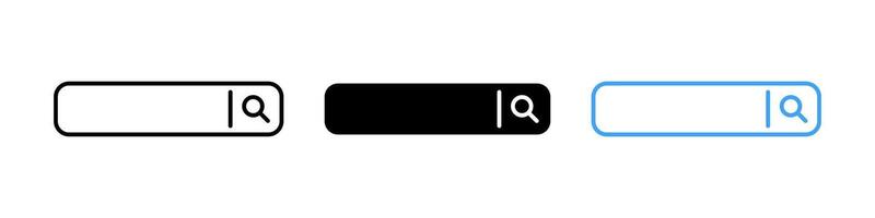 Search bar outline icon. Web browser search bar navigation element. Finder button. Search form field with magnifier glass pictogram. Website address frame concept. vector