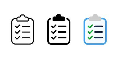 Checklist clipboard icon. Clipboard illustration. Checkup plan on the board symbol. Paper document with check marks and fields sign. Schedule note. Report pictogram. Test and exam workbook glyph vector