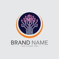 Tech gear logo design template. Technology and cyber vector