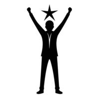 A silhouette of a man with his hands up in the air vector