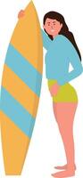 People on Summer Beach with Surfboard vector