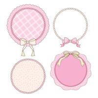 Hand drawn whimsical circle frames collection in coquette style graphic set light pink pastel color style vector