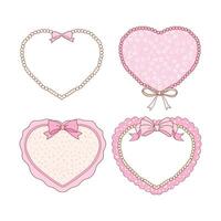 Valentine's day frames collection with hand drawn whimsical heart frames in coquette style graphic set light pink pastel color style vector