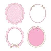 Hand drawn whimsical oval frames collection in coquette style graphic set light pink pastel color style vector