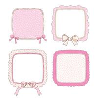 Hand drawn whimsical rounded square frames collection in coquette style graphic set light pink pastel color style vector
