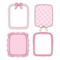Hand drawn whimsical frames collection in coquette style graphic set light pink pastel color style A4 card size vector