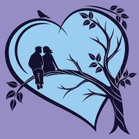 a couple sitting on a tree branch in a heart shape vector