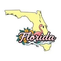 Florida State Map with Flamingo and Citrus Fruit Illustration vector
