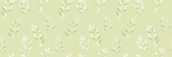 Pastel mint green seamless pattern with shapes tiny branches leaves, buds with drops. Plain unique floral print. hand drawn sketch. Nature ornament for designs vector
