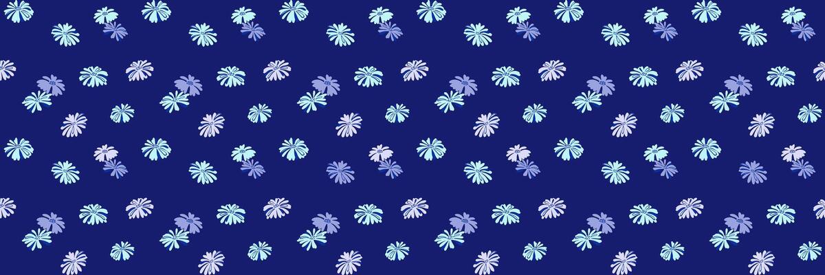 Blue seamless pattern with abstract unique flowers. Minimalist ditsy floral printing. Simple ornament. hand drawn.