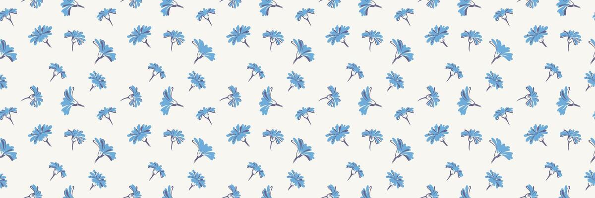 Abstract unique flowers buds seamless pattern. Minimalist stylized blue floral printing. Summer simple ornament. hand drawn.