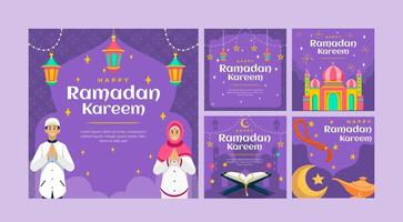 Ramadan Social Media Post purple design set. A good template for advertising on social media. Perfect collection for social media posts, background, and web banner internet ads. vector