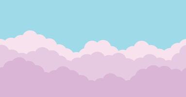 Seamless cloud border pattern. Blue sky with pink clouds background vector