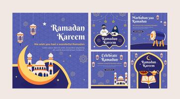 Ramadan Social Media Post blue design set. A good template for advertising on social media. Perfect collection for social media posts, background, and web banner internet ads. vector