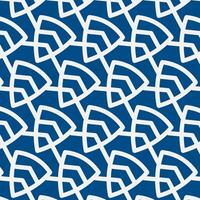 Contemporary geometric design featuring white linear shapes forming interlocking patterns on deep blue background. Perfect for textiles, wallpaper, and digital backgrounds its modern, clean aesthetic. vector