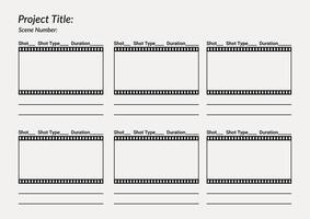 Professional film storyboard template. Perfect for Filmmakers and Designers. Movie storyboard layout, ideal for scene planning. A4 size template for filmmakers and designers vector