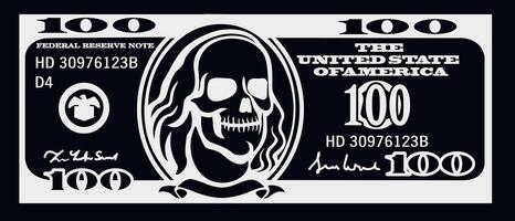 dollar banknote with skull, negative vector