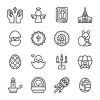 A set of icons for Easter, including a cross, a dove, a book, a candle vector