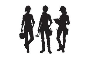 Black Silhouette of Builder in Action Design vector
