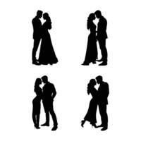 Collection of Silhouettes of couples in different poses vector
