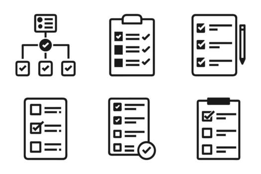 Lista de Verificación y portapapeles icono conjunto en contorno estilo vector