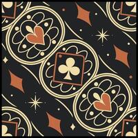 a black and gold pattern with hearts and spades vector