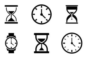 Flat Time Clock Outline and Silhouette Set vector