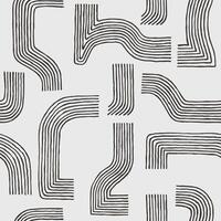Hand drawn ink brush line, wood block abstract designs and shapes pattern, Seamless Japanese style crafted simple background for textile and carpet vector