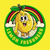 Happy Lemon Tropical Summer Vibes Cartoon Character in Hippie Style vector