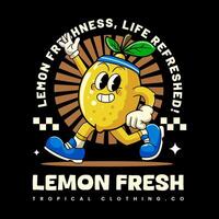 Happy Lemon Tropical Summer Vibes Cartoon Character in Retro Style vector